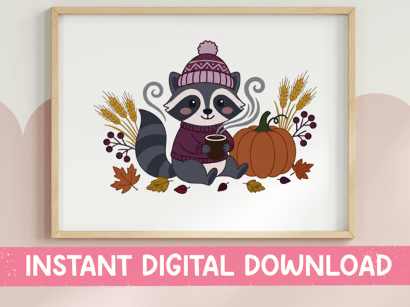 Cozy Raccoon Autumn Botanical SVG PNG