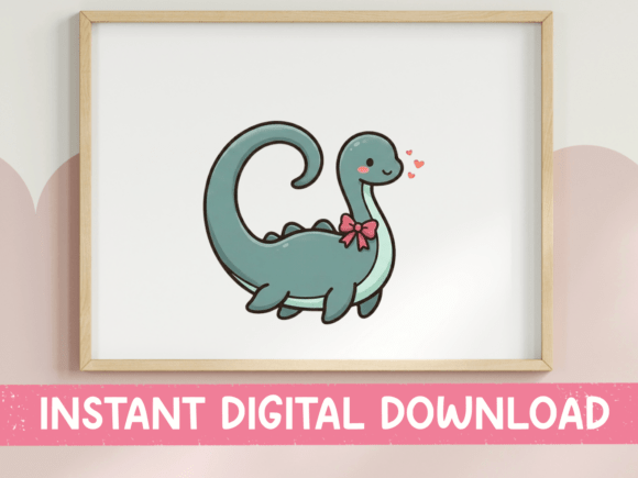 Cute Dino with Bow Kawaii SVG