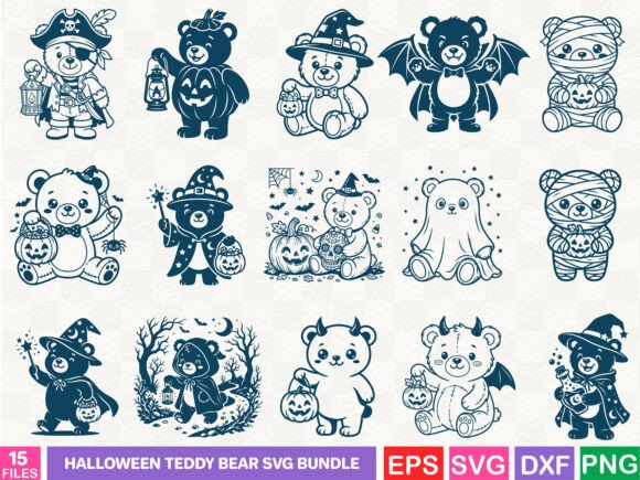 Cute Halloween Teddy Bear SVG Bundle