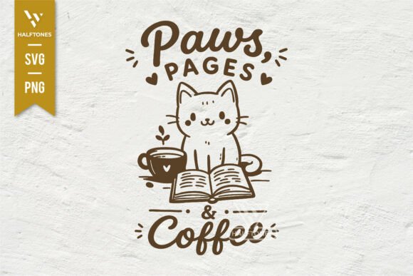 Paws Pages Coffee Cute Cat SVG PNG