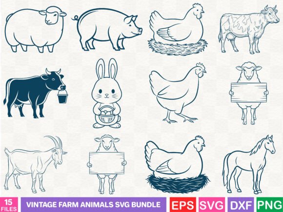 Vintage Farm Animals SVG Bundle