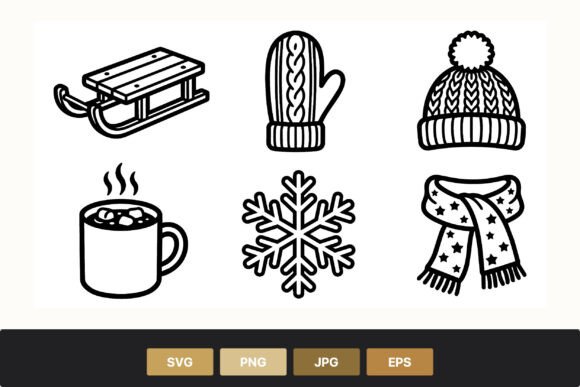 Winter Sled Mitten Hat Scarf Mug Clipart